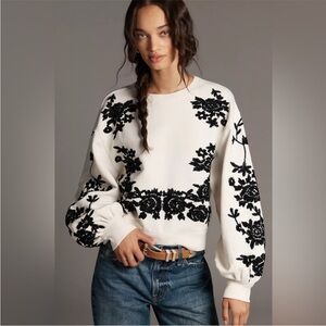 By Anthropologie Embroidered Chenille Sweatshirt
